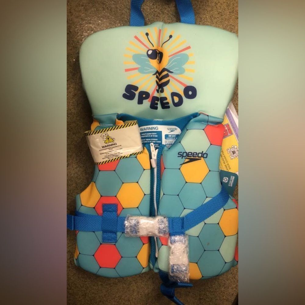 Speedo Blue and Yellow Swim Vest with Geometric Design- INFANT UP TO 30lbs